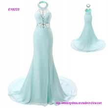 Evening Dress Trumpet Mermaid Halter Court Train Chiffon with Crystal